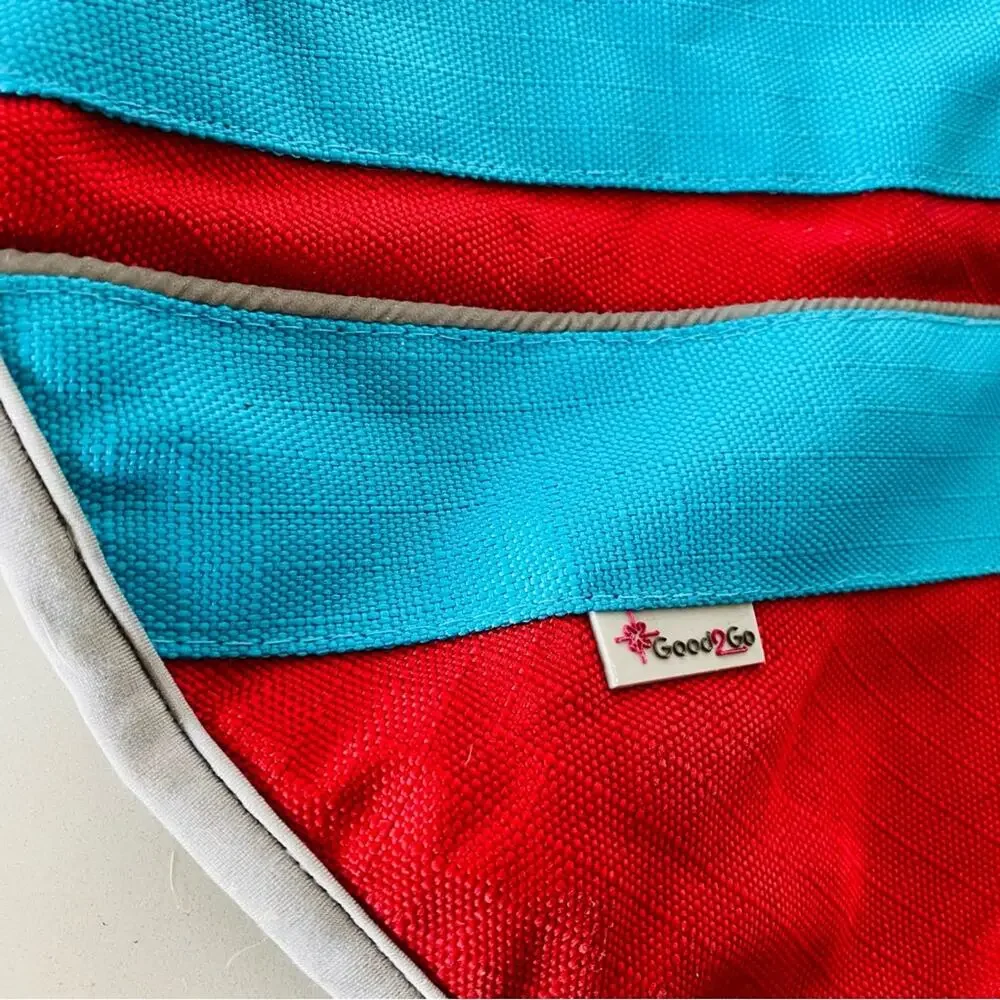 Red Blue Striped Grey Hook Loop Rain Coat Jacket Lined Leash Hole Dog Puppy
